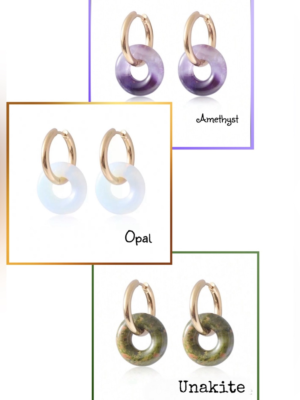 Natural Stone Donut Gold Plated Hoop Earrings For Women NEW